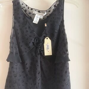Studio M Black Polka Dot Sleeveless Blouse with Rosette